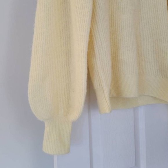 Ganni Alpaca Wool Sweater Mock Neck Balloon Puff Sleeve Yellow Cream XS - Picture 8 of 10